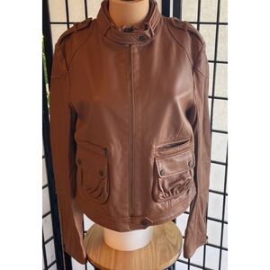 Bally | Tan 100% Lambskin Leather Moto Jacket